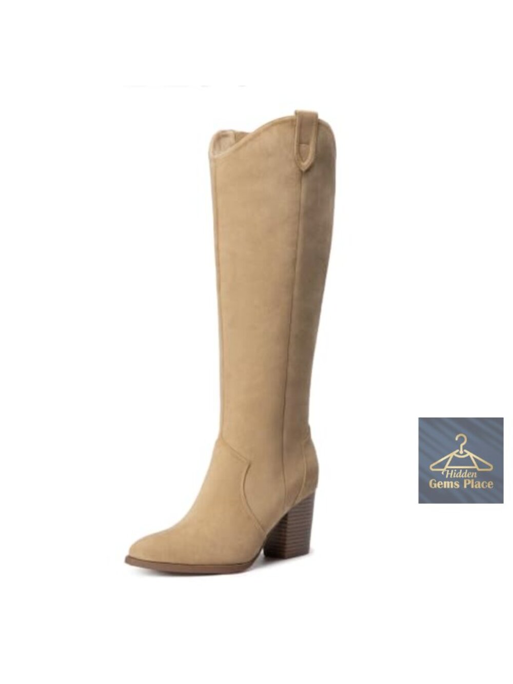 Suede Knee High Boots Women Side Zipper Chunky Heel